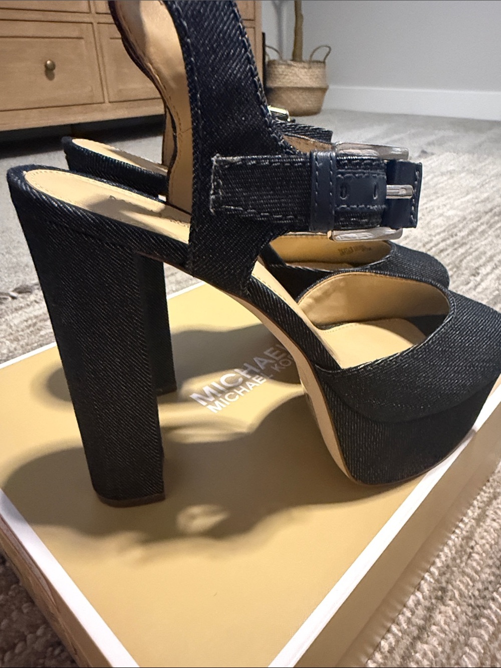 MICHAEL Michael Kors Blue Denim Platform Block Heel Sandals - Picture 5 of 5